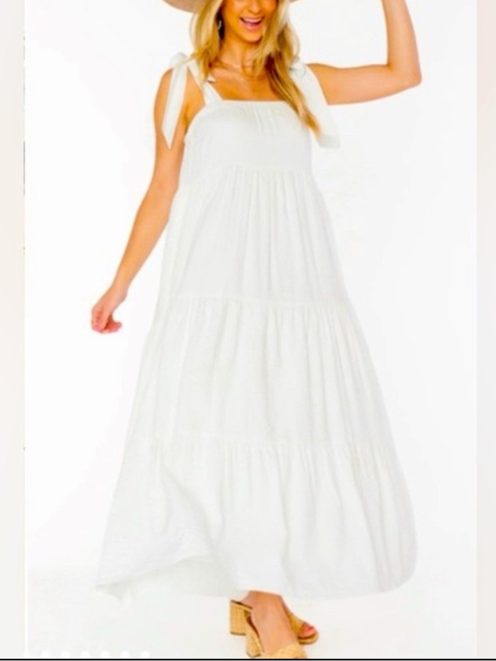 Haute Hippie White Bow Strap Tiered Maxi Dress XL NWT Bohemian Cottagecore